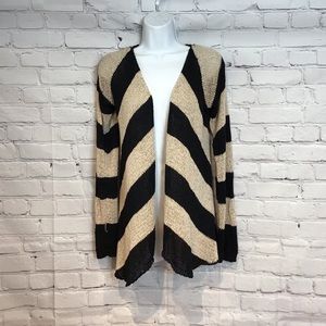 TCEC SWEATER OPEN FRONT CARDIGAN CHEVRON PRINT BLK NUDE OPEN WEAVE SZ MED